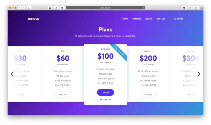 Тарифы Kinsta