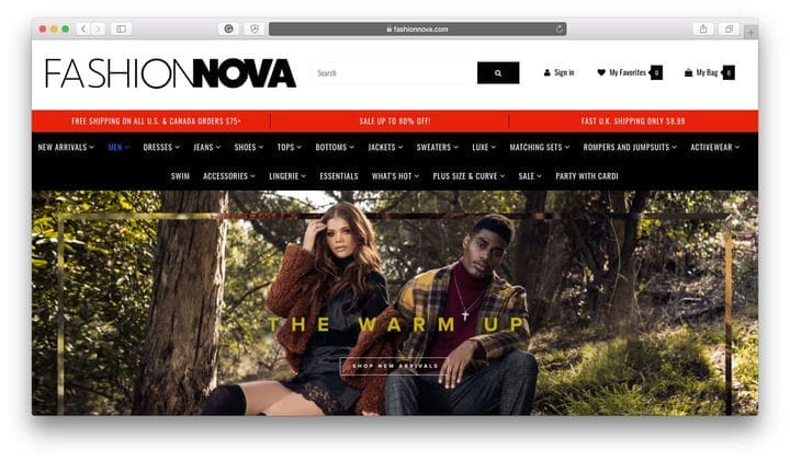 Fashion Nova - успешные магазины Shopify