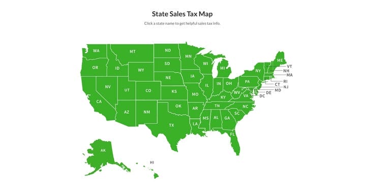 Карта налогов с продаж штата TaxJar